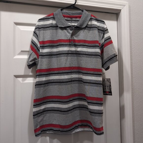 NWT RED RHINO Striped Polo Shirt Men's M Red Black Gray Short Sleeve Golf - Picture 1 of 8